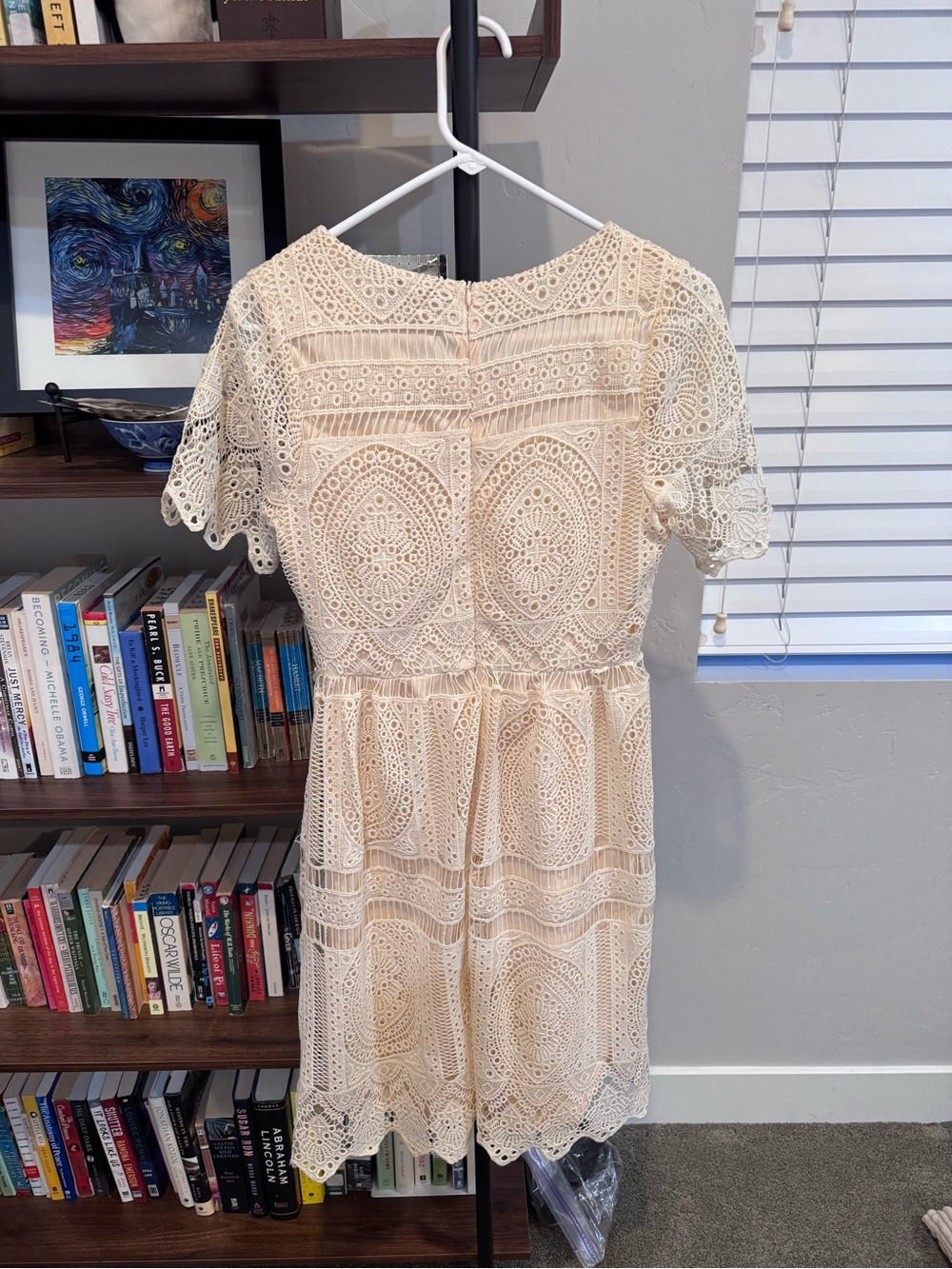 NWOT Polagram Cream Crochet Midi Dress with Flutter Sleeves - Picture 3 of 4